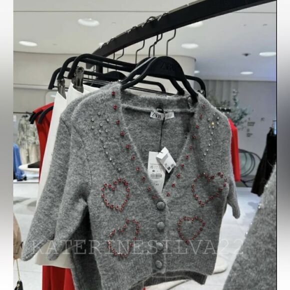 ZARA HEART BEADED KNIT CARDIGAN - Picture 10 of 14